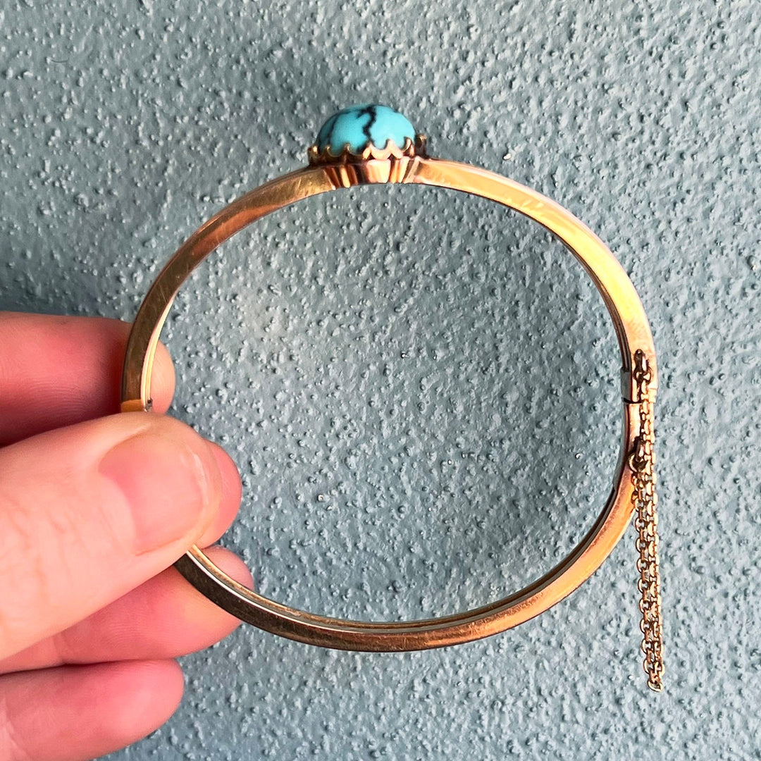 Antique Belle Époque French Bangle Bracelet Gold Turquoise, c.1900