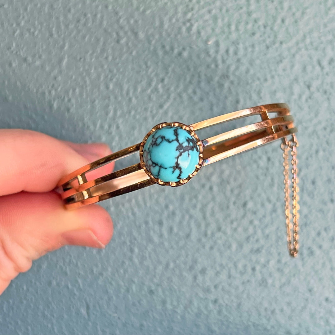 Antique Belle Époque French Bangle Bracelet Gold Turquoise, c.1900