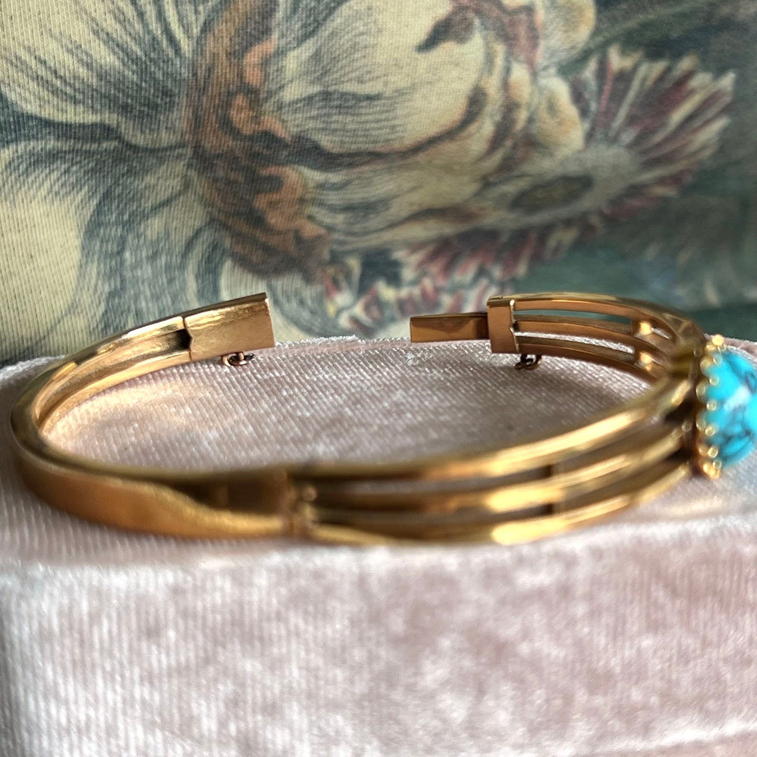 Antique Belle Époque French Bangle Bracelet Gold Turquoise, c.1900