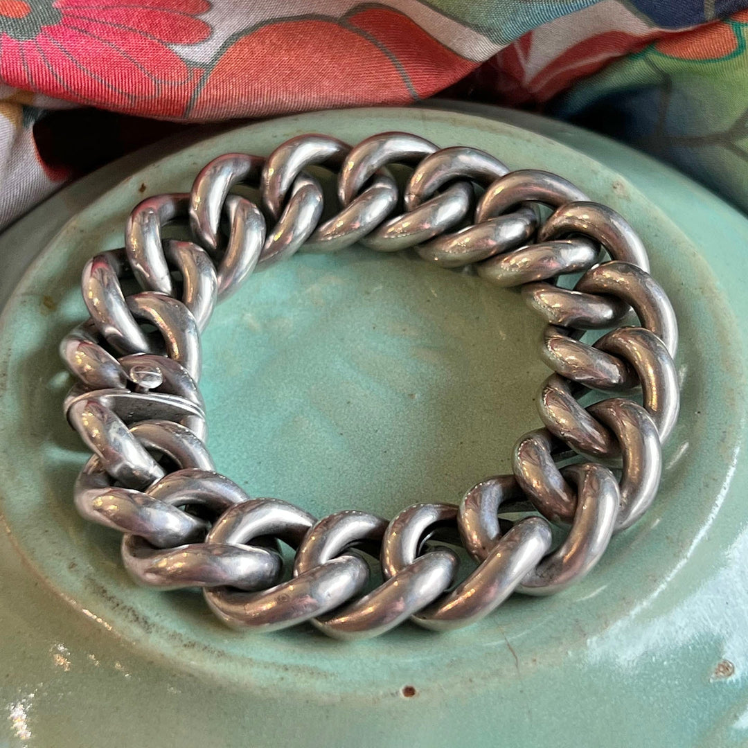 Antique Bracelet Silver Curb Link, Sweden c. 1900