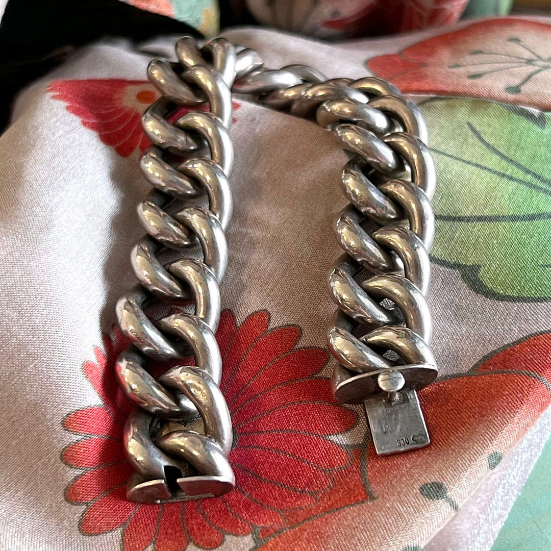 Antique Bracelet Silver Curb Link, Sweden c. 1900