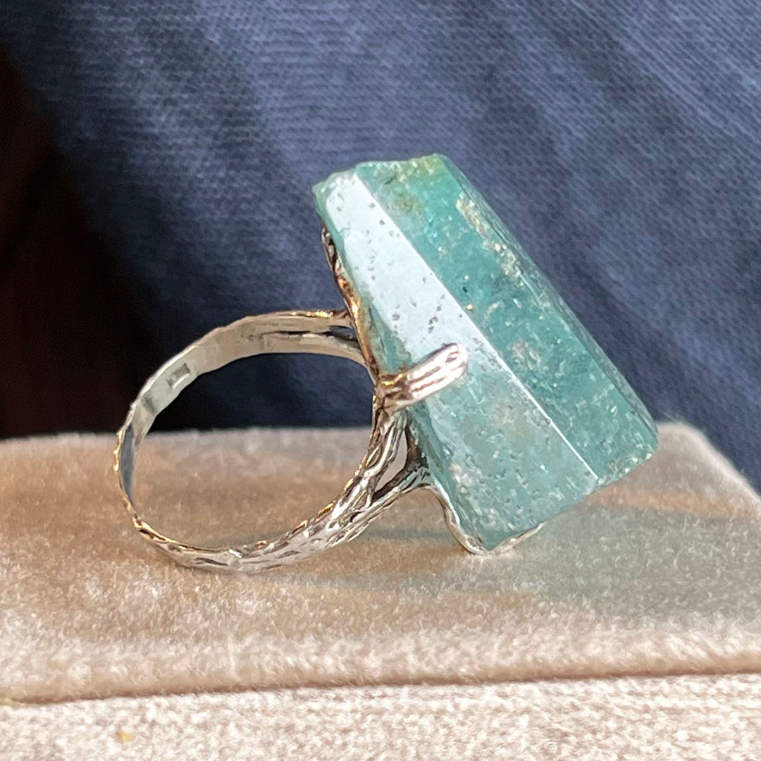 Antique Crystal Tourmaline Sterling Silver Ring c. 1920