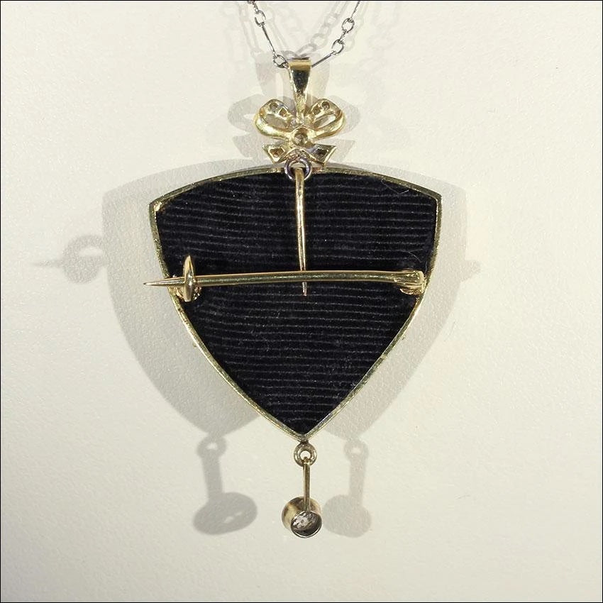 Antique Diamond Brooch Pendant Necklace, Garland Era, Original Fitted Box, Platinum and 18k Gold