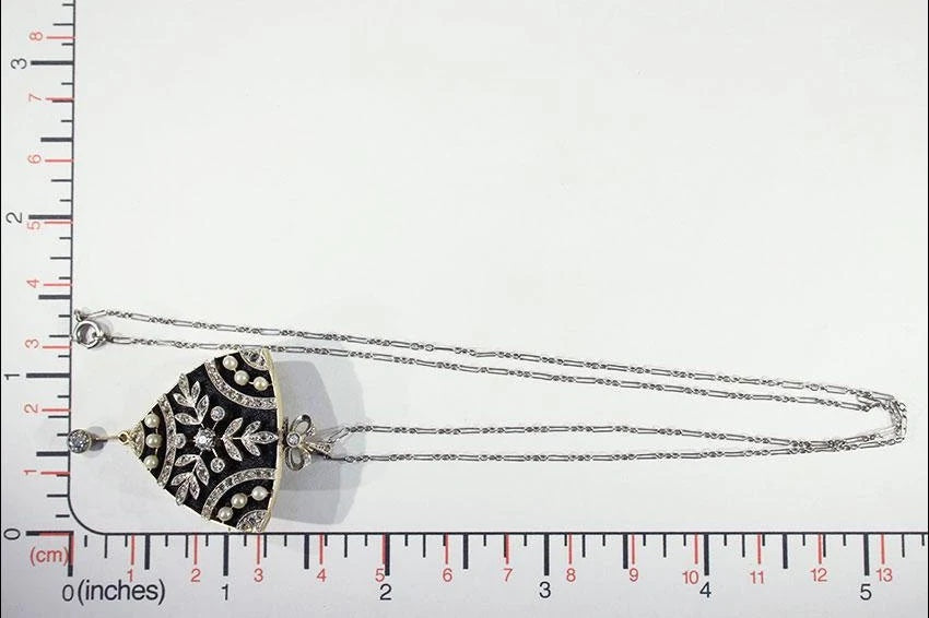 Antique Diamond Brooch Pendant Necklace, Garland Era, Original Fitted Box, Platinum and 18k Gold