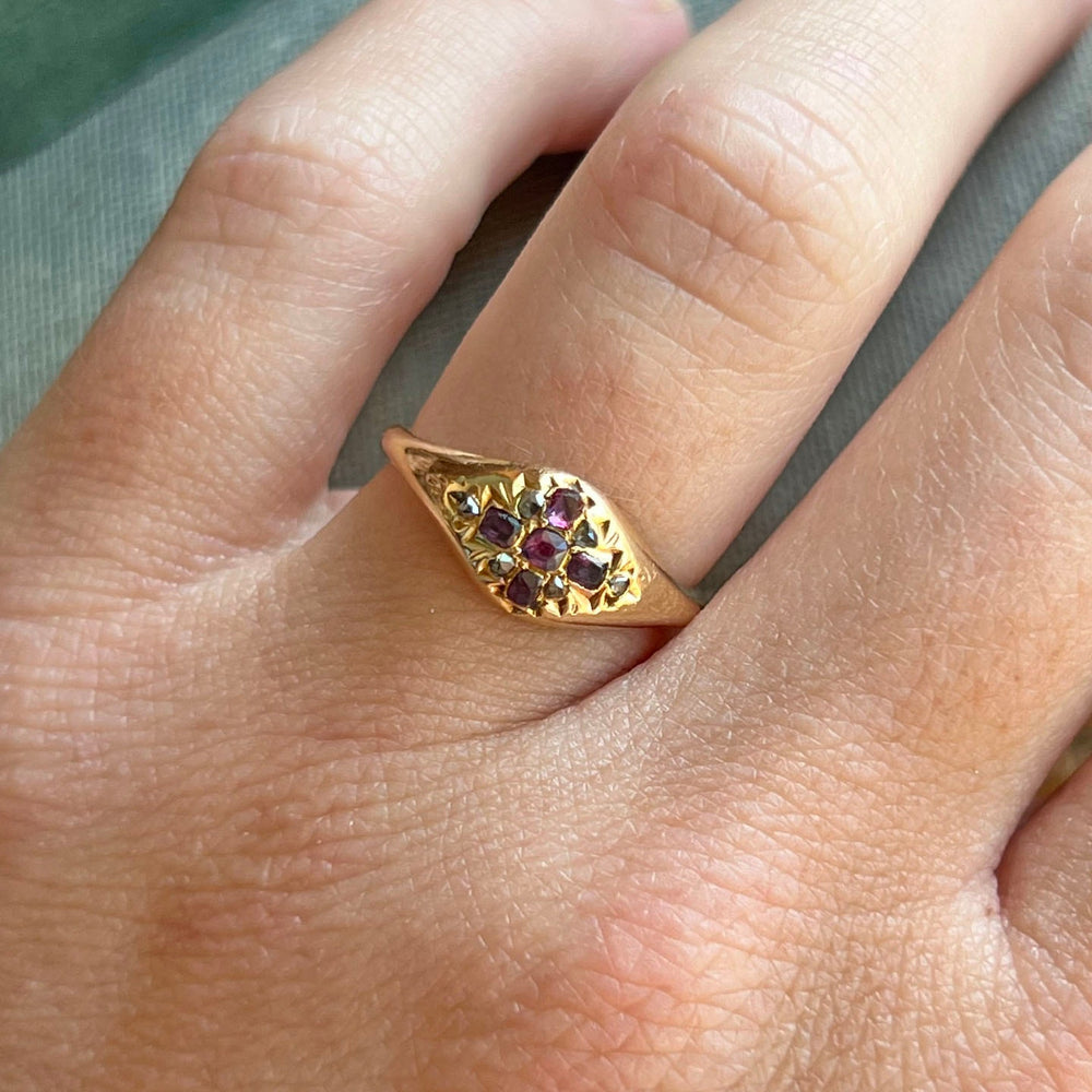 Heirloom Victorian diamond ring on hand