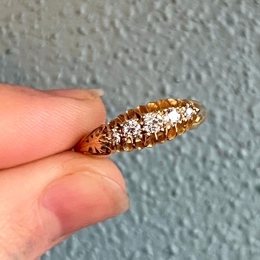 Antique Edwardian 18 Karat Gold Five Stone Diamond Ring, Chester c.1910, English Diamond Ring