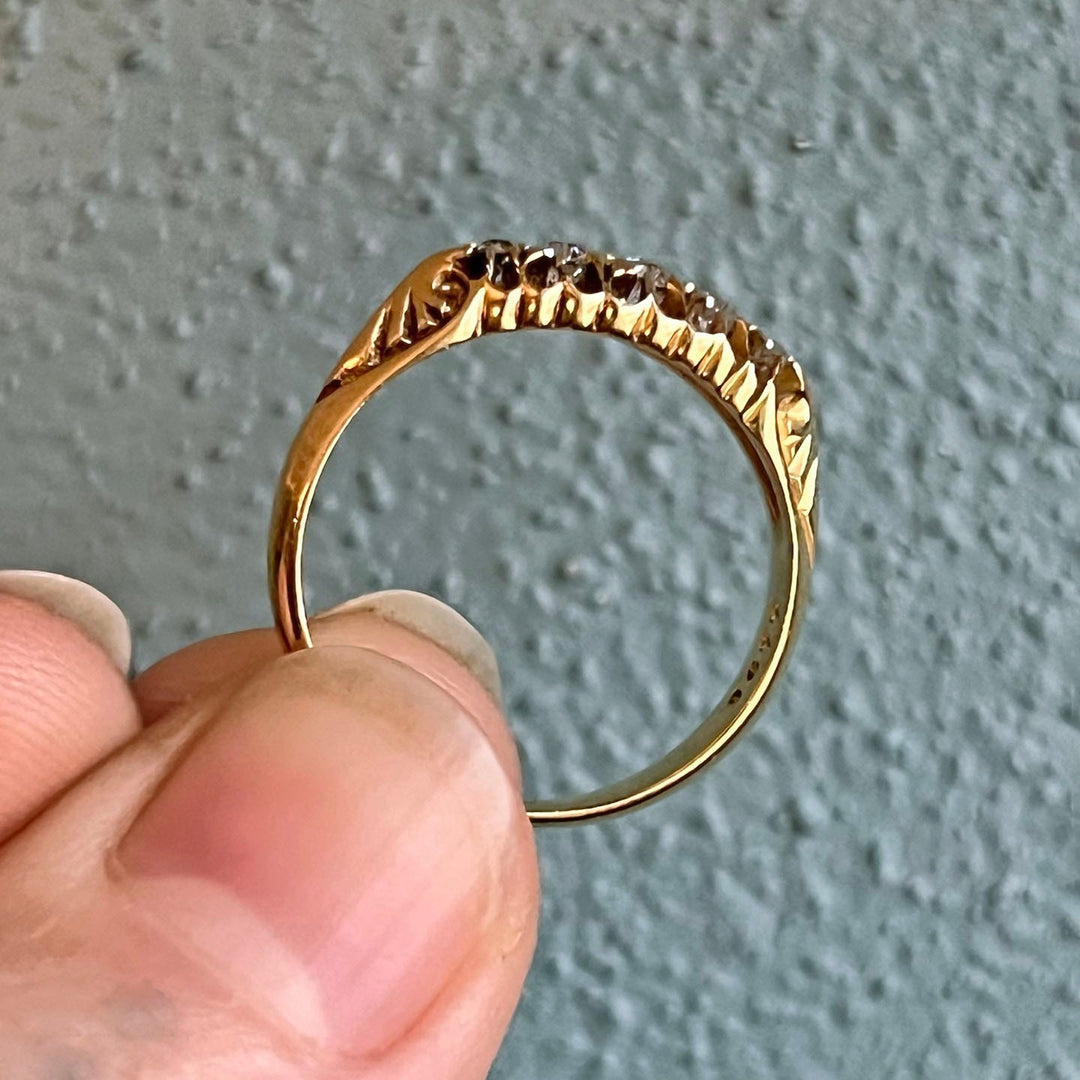 Antique Edwardian 18 Karat Gold Five Stone Diamond Ring, Chester c.1910, English Diamond Ring