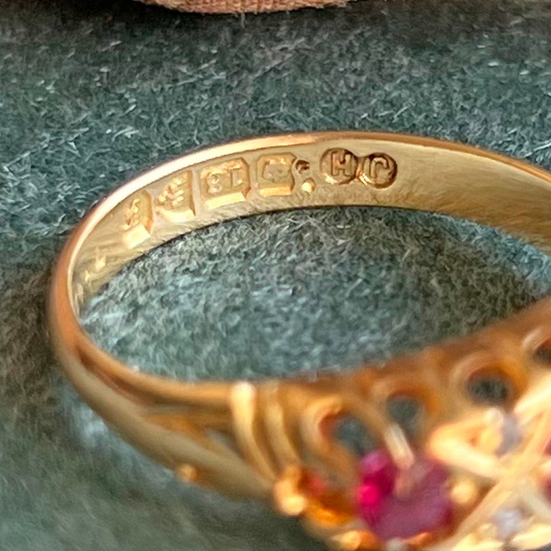 Vintage early 1900s ruby and diamond ring band