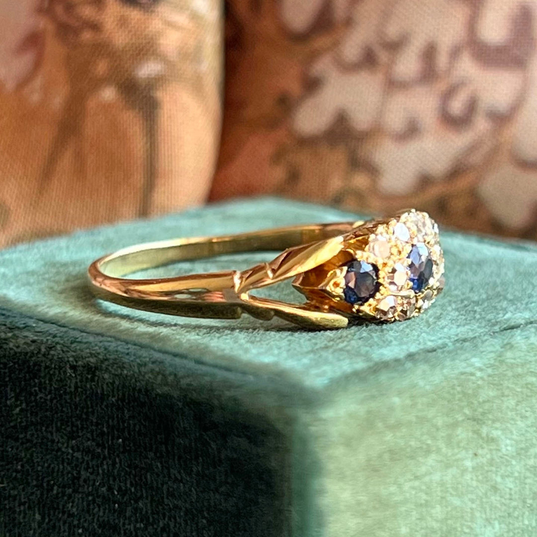 Edwardian sapphire diamond ring side profile 18K gold