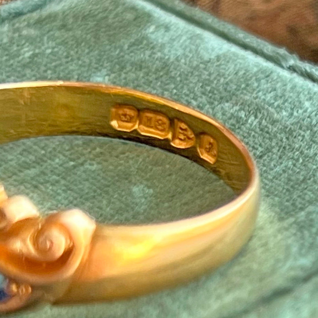 Antique Edwardian 18 Karat Gold Sapphire and Diamond Five Stone Ring, Chester 1901