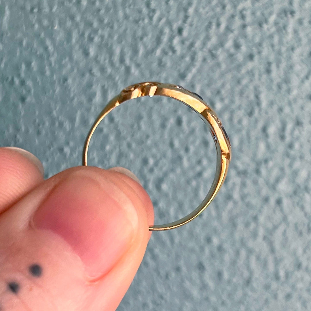 Edwardian sapphire diamond five stone ring side profile