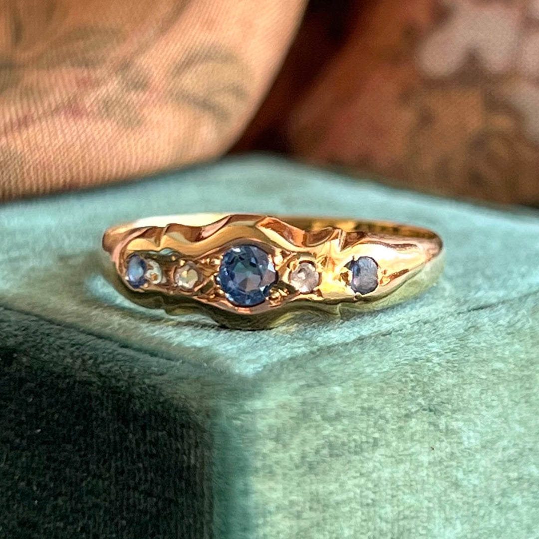 Antique sapphire diamond five stone ring classic Edwardian style