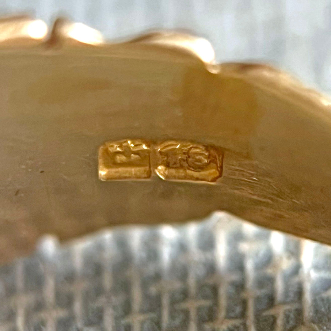English hallmark detail on Edwardian sapphire diamond ring