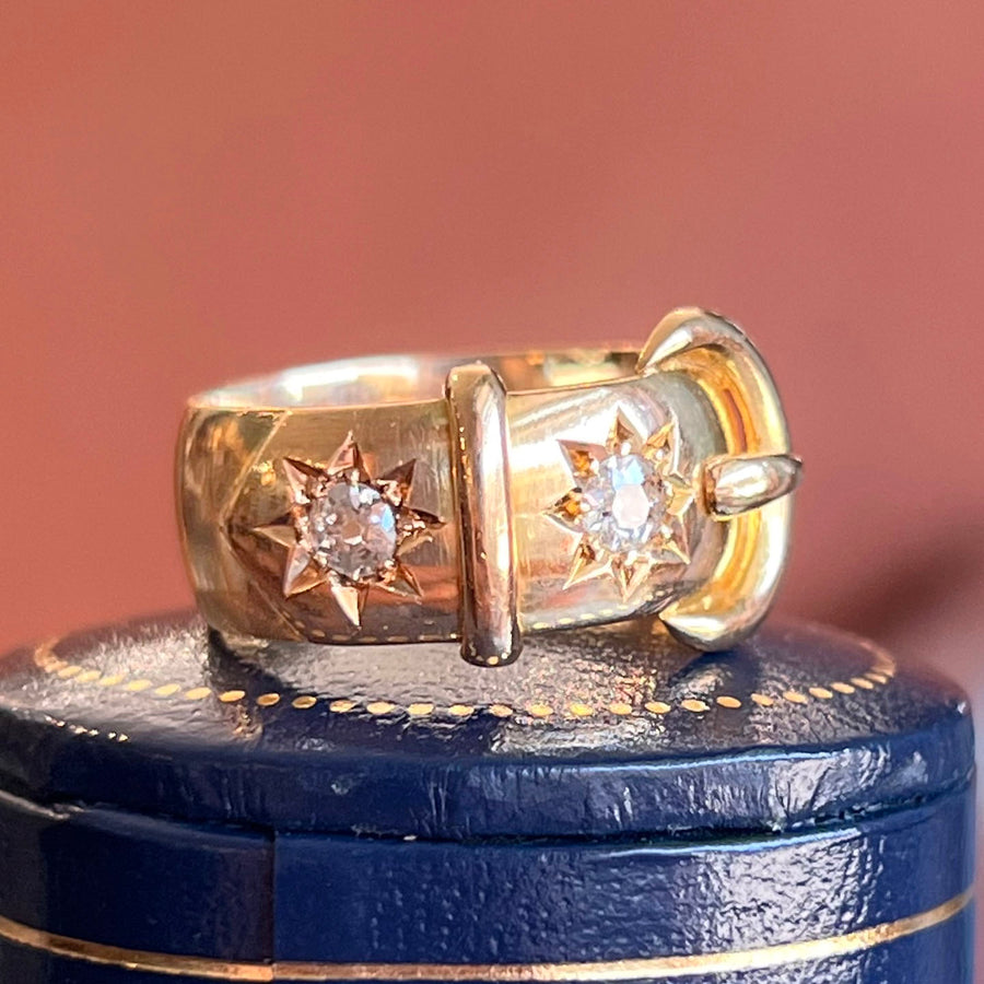 Antique Edwardian 18k Gold Diamond Buckle Ring Birmingham 1914