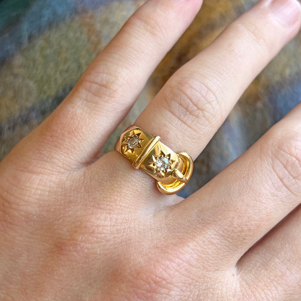 Antique Edwardian 18k Gold Diamond Buckle Ring Birmingham 1914