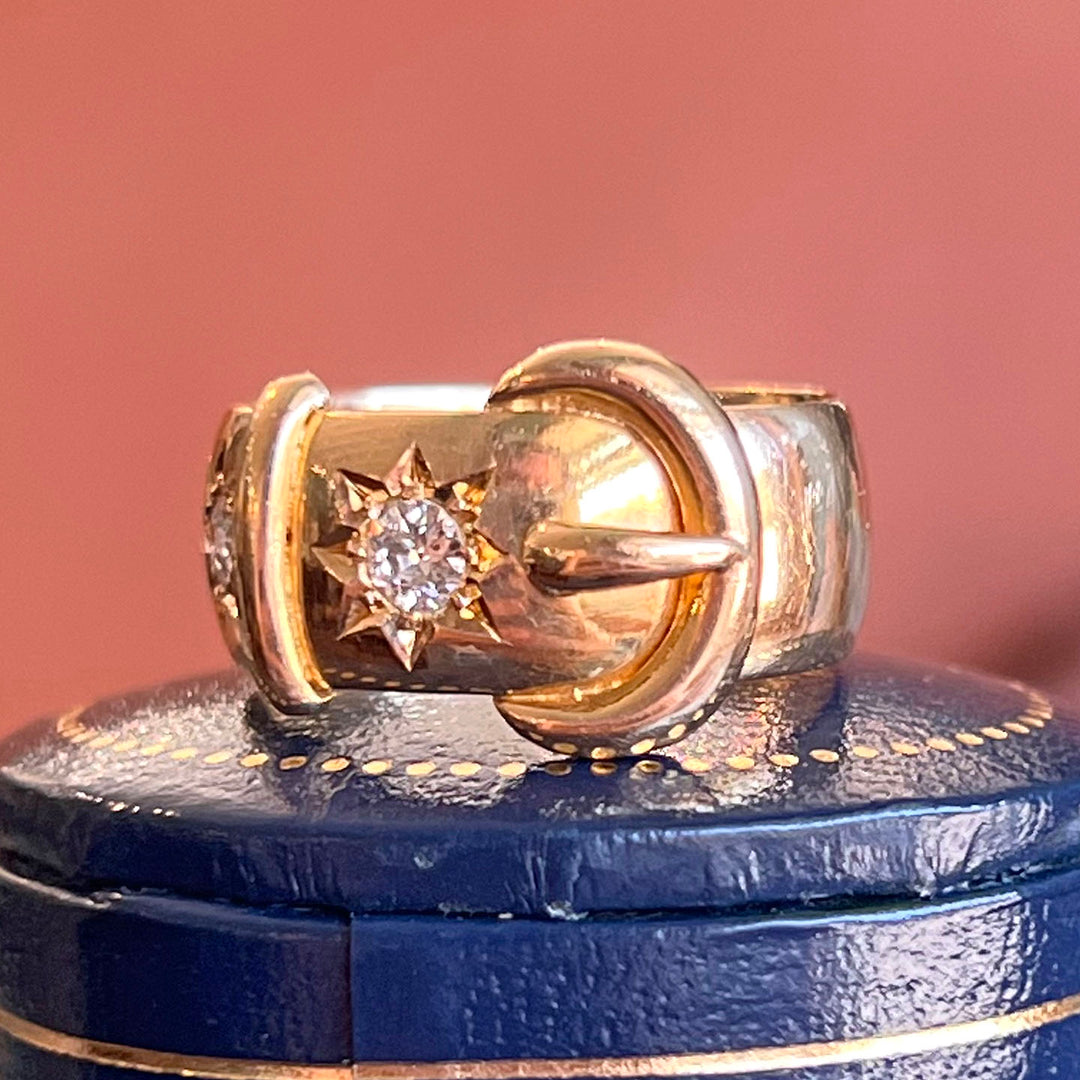 Antique Edwardian 18k Gold Diamond Buckle Ring Birmingham 1914