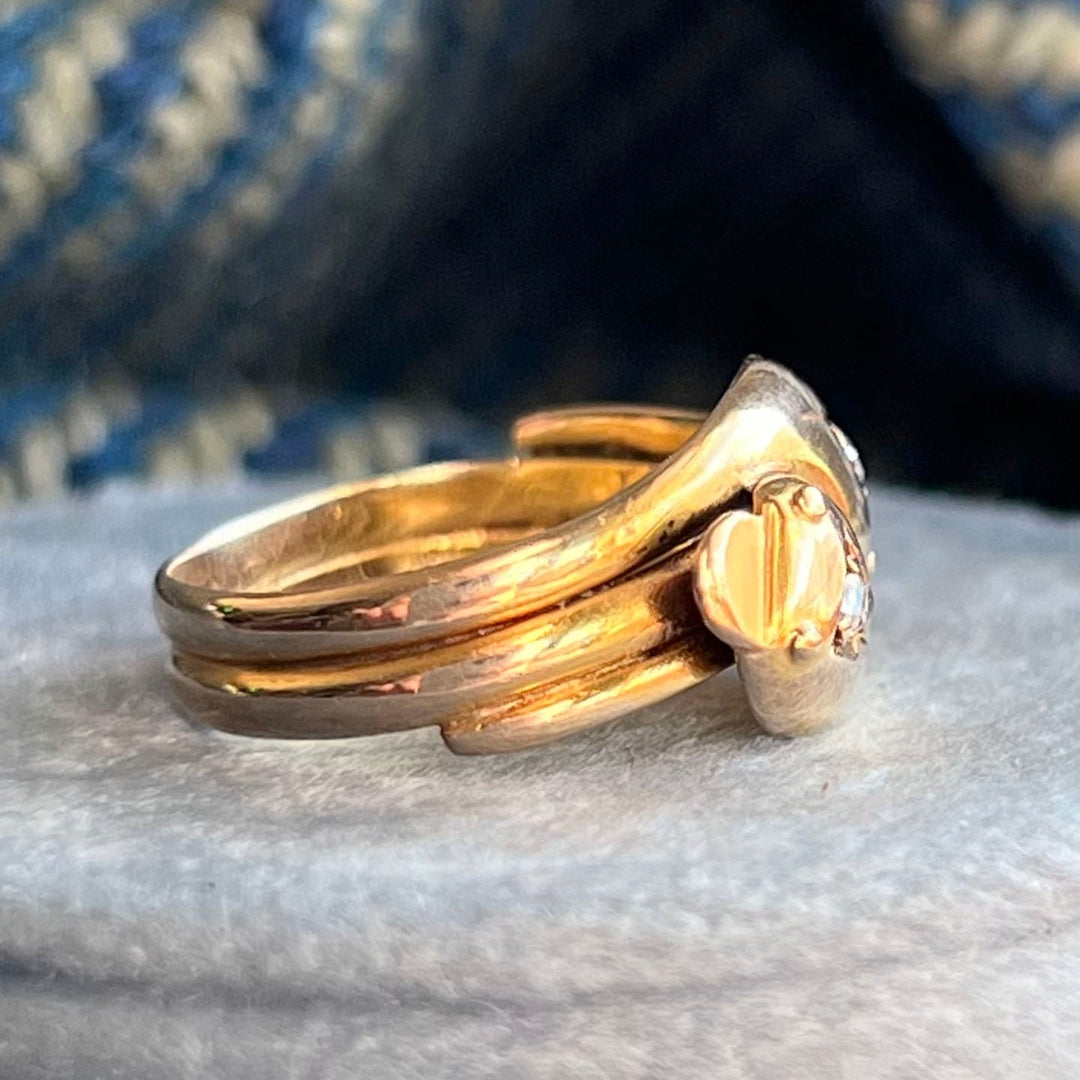 Side view double snake ring wrapped gold band