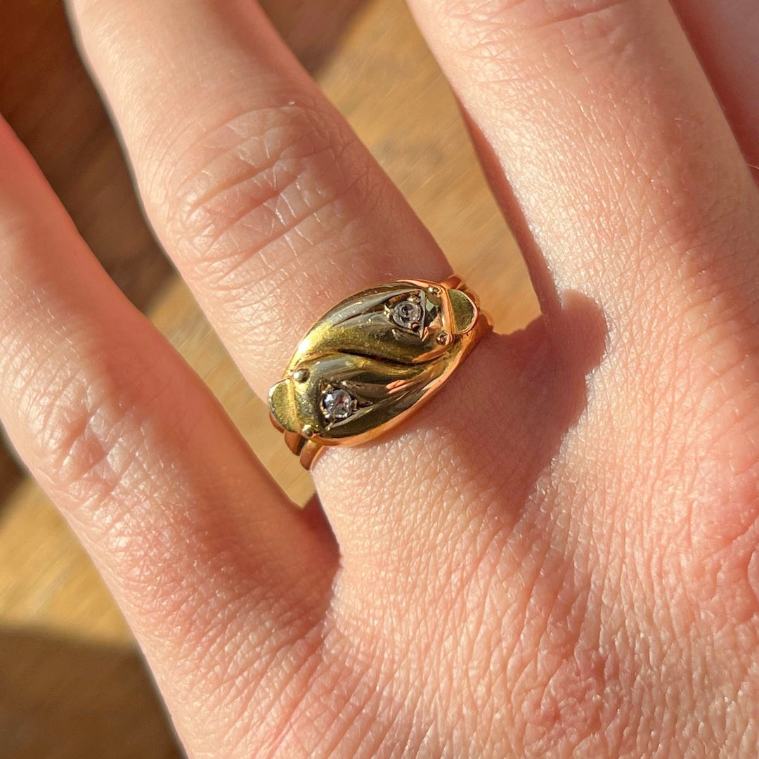 Edwardian snake ring worn on hand antique style