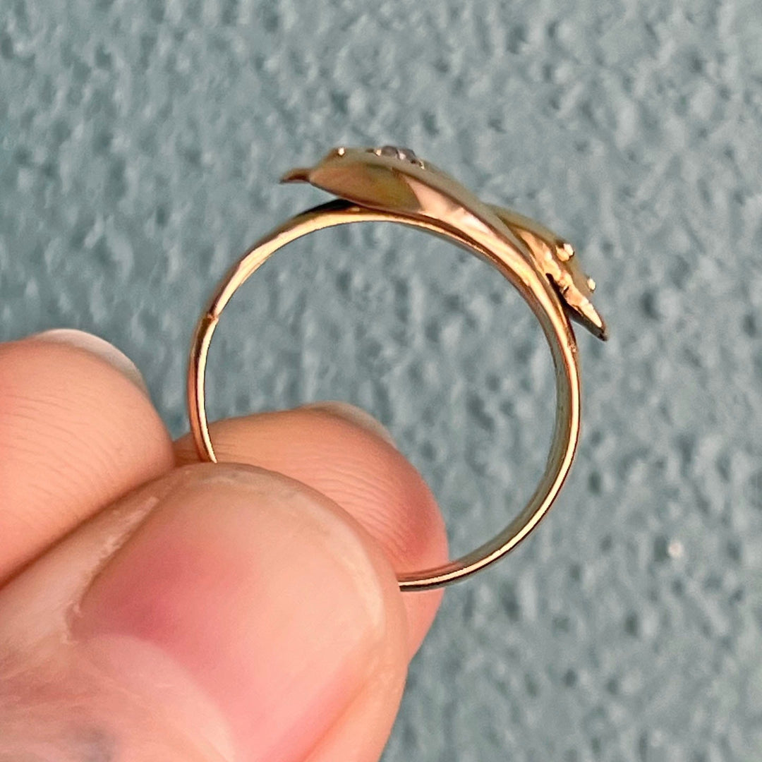 Side view double snake ring wrapped gold band