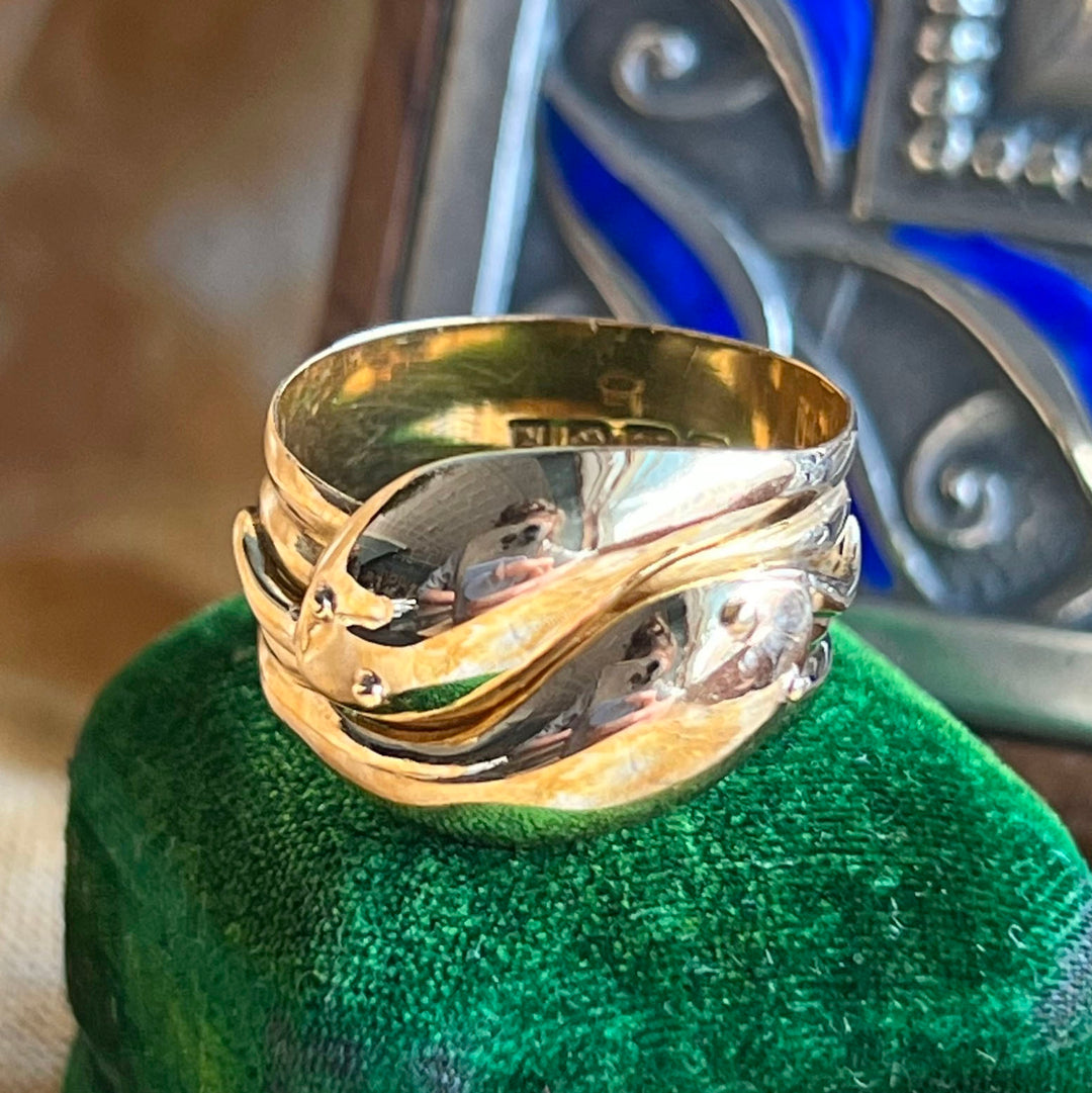 Antique Edwardian 18k Gold Double Snake Ring Birmingham 1909