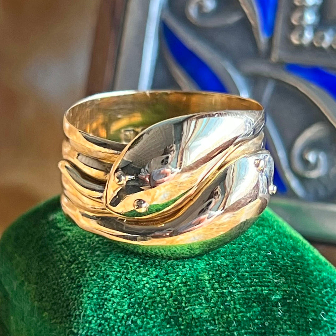 Antique Edwardian 18k Gold Double Snake Ring Birmingham 1909