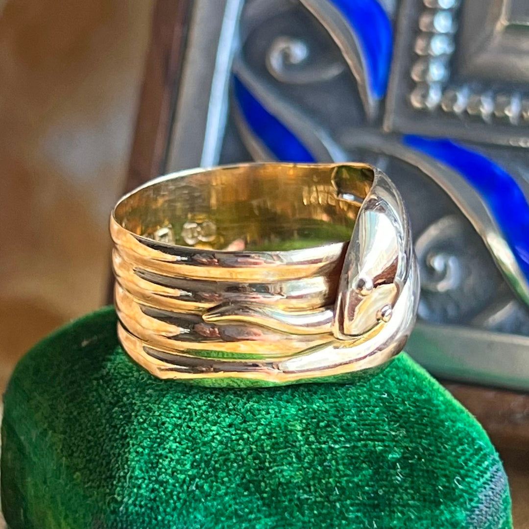 Antique Edwardian 18k Gold Double Snake Ring Birmingham 1909