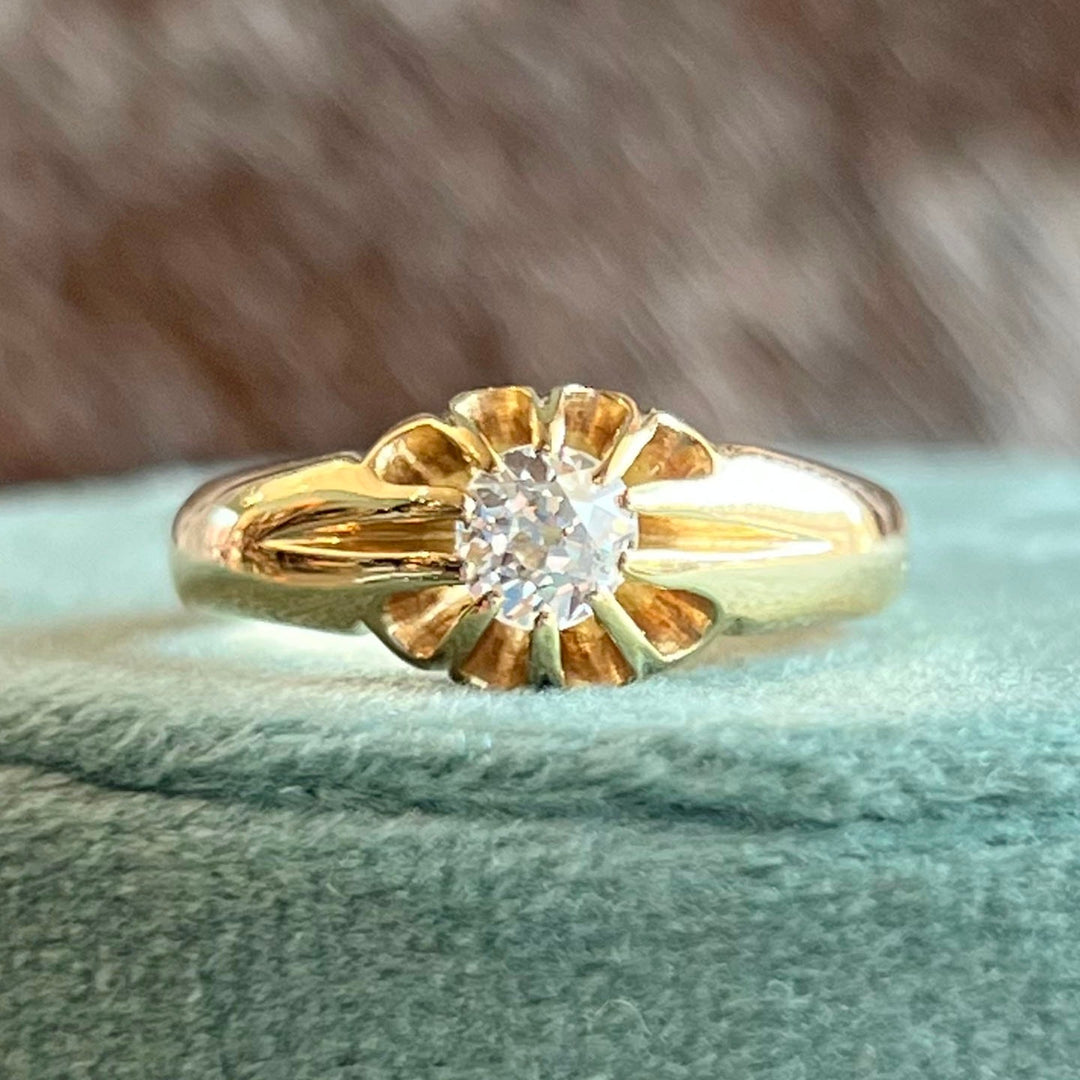 Antique Edwardian 18k Gold Ring Engagement Diamond Solitaire, Chester 1909
