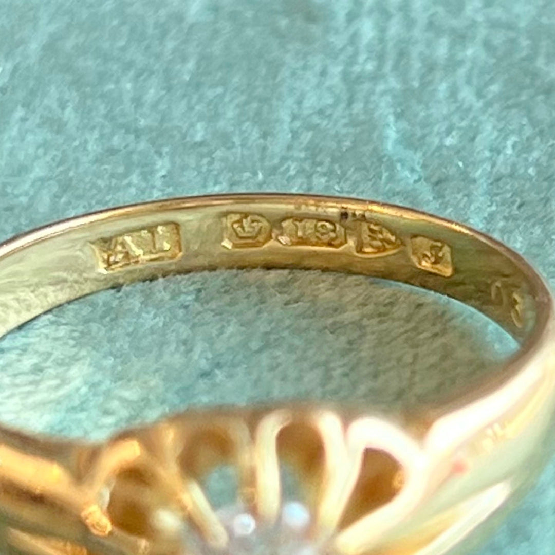 Antique Edwardian 18k Gold Ring Engagement Diamond Solitaire, Chester 1909