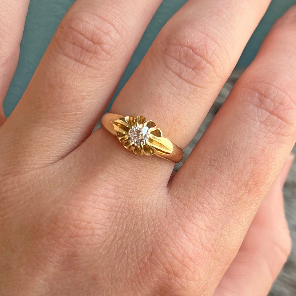 Antique Edwardian 18k Gold Ring Engagement Diamond Solitaire, Chester 1909