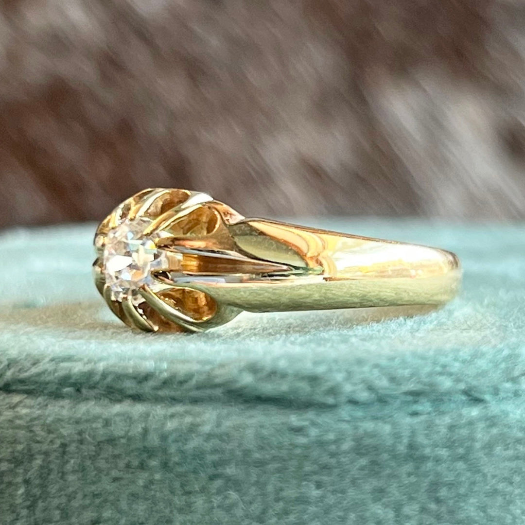 Antique Edwardian 18k Gold Ring Engagement Diamond Solitaire, Chester 1909