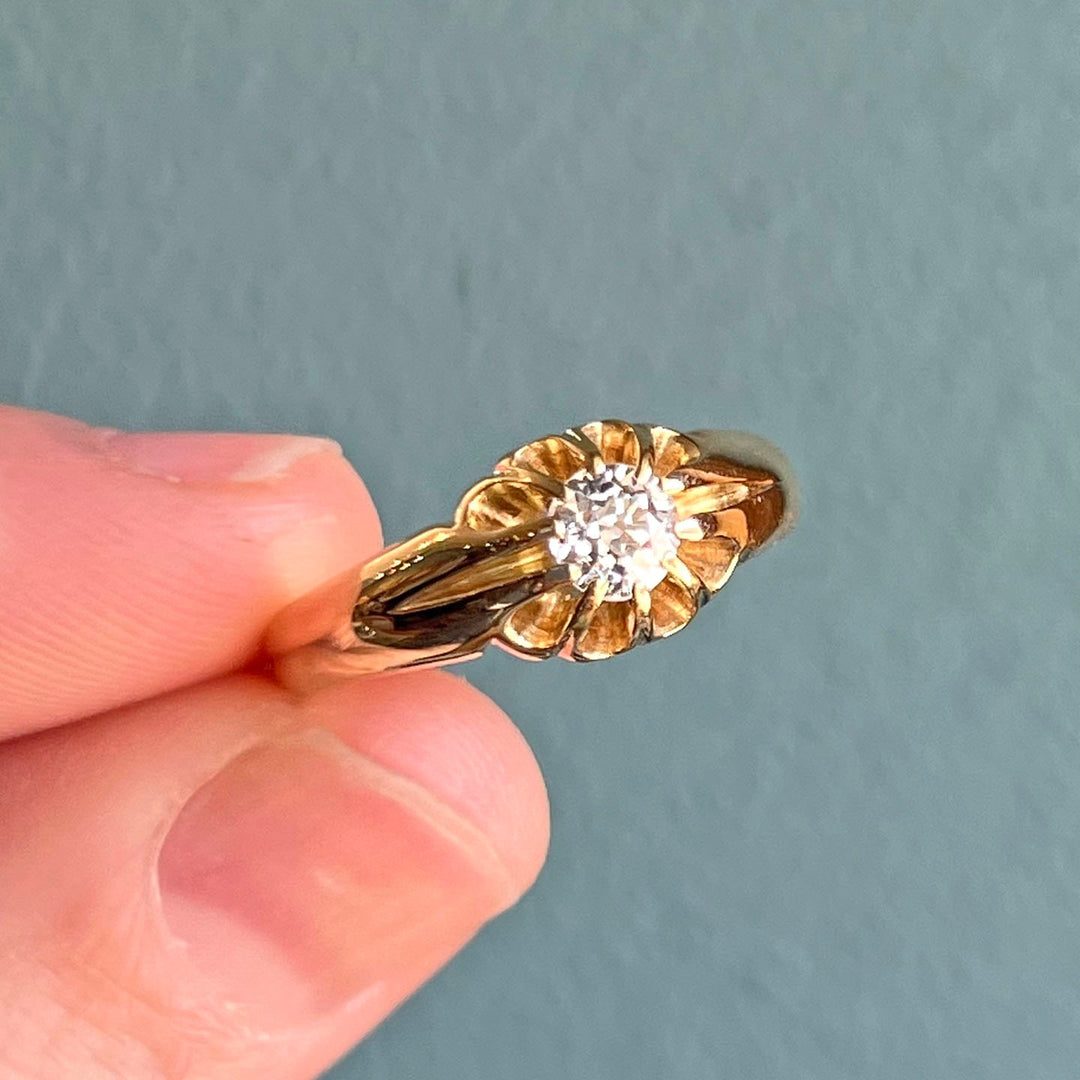 Antique Edwardian 18k Gold Ring Engagement Diamond Solitaire, Chester 1909