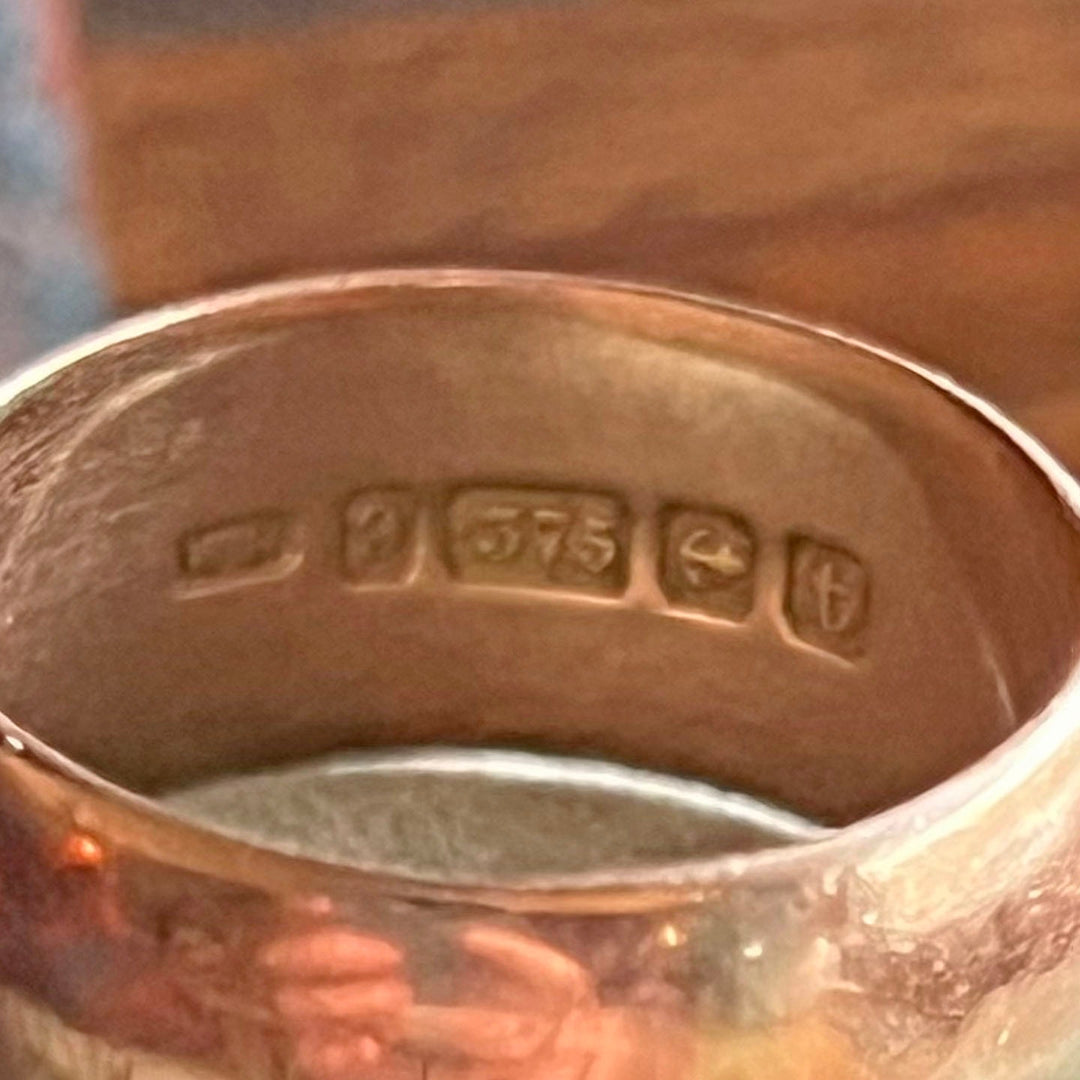 Antique Edwardian 9 Karat Gold Wedding Band, Birmingham 1918, Wide