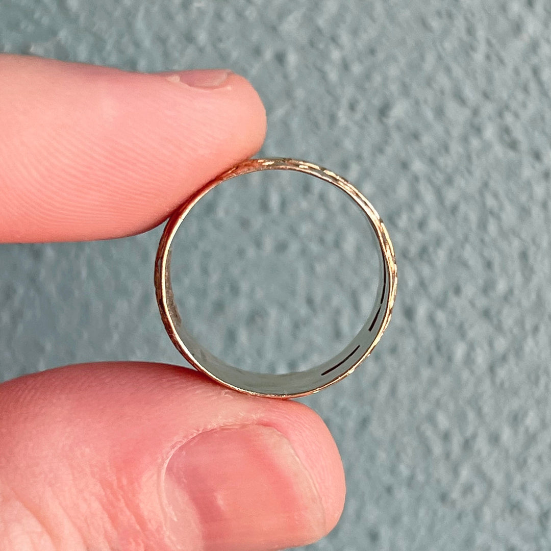 Antique Edwardian 9k Gold Band Ring Floral Engraved, Chester 1909