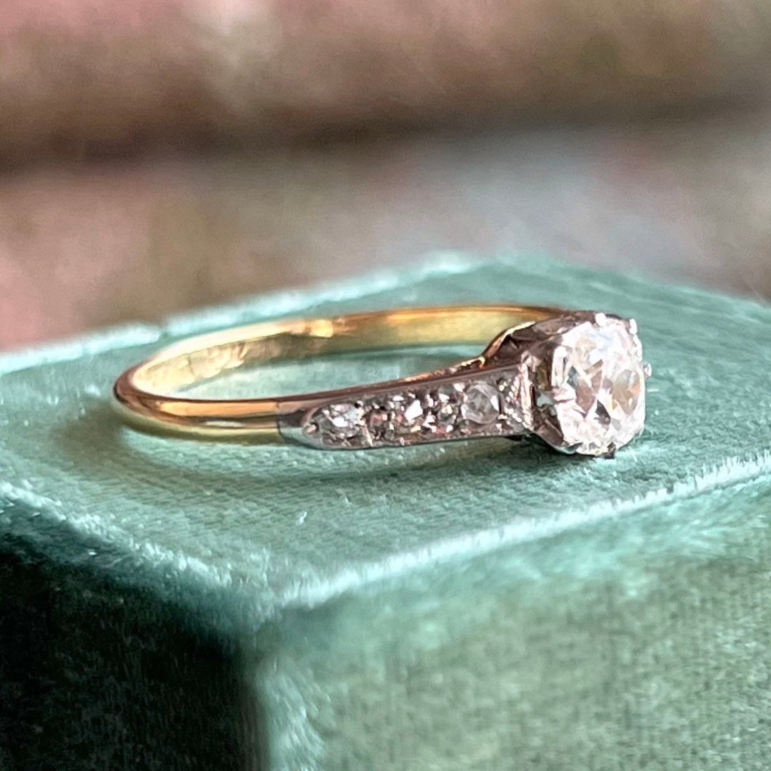 Antique Edwardian diamond engagement ring band detail