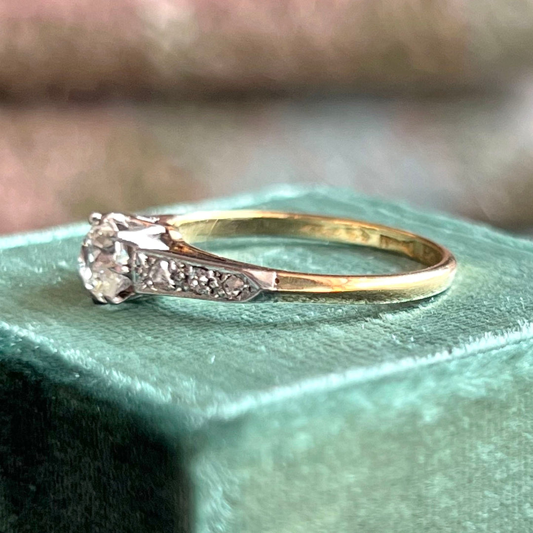 Edwardian diamond ring gold and platinum side profile
