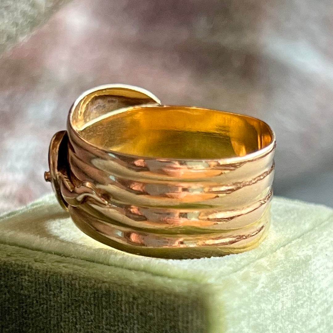 Antique Edwardian Double Snake Ring in 18 Karat Gold, Chester 1907