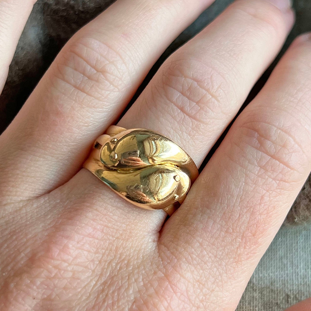 Antique Edwardian Double Snake Ring in 18 Karat Gold, Chester 1907
