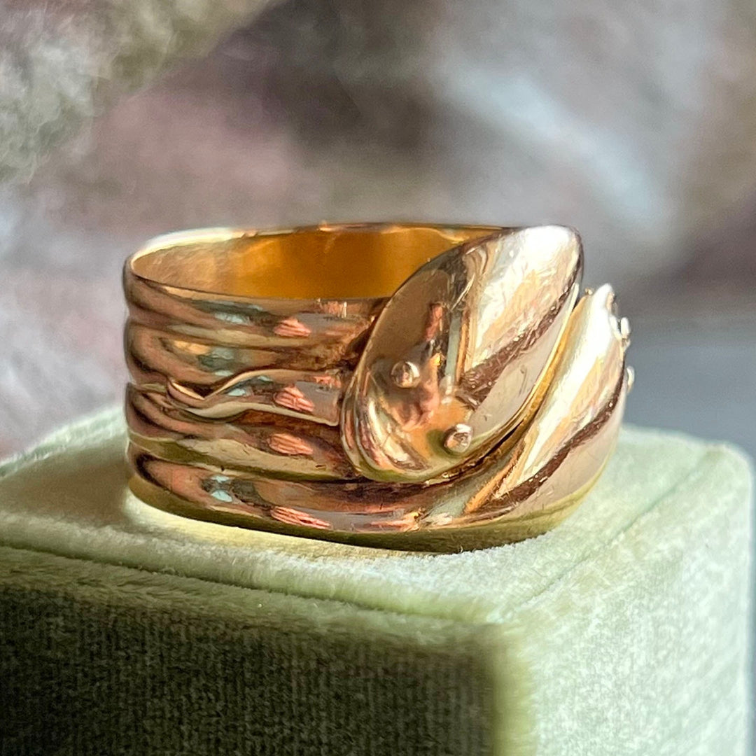 Antique Edwardian Double Snake Ring in 18 Karat Gold, Chester 1907