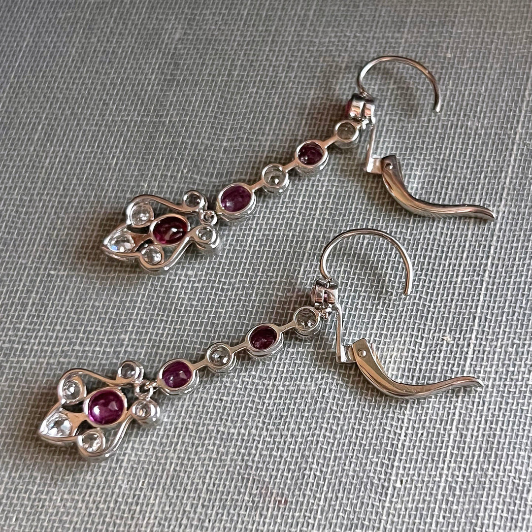 Antique Edwardian Drop Earrings Gold Platinum Ruby Diamond, c.1910