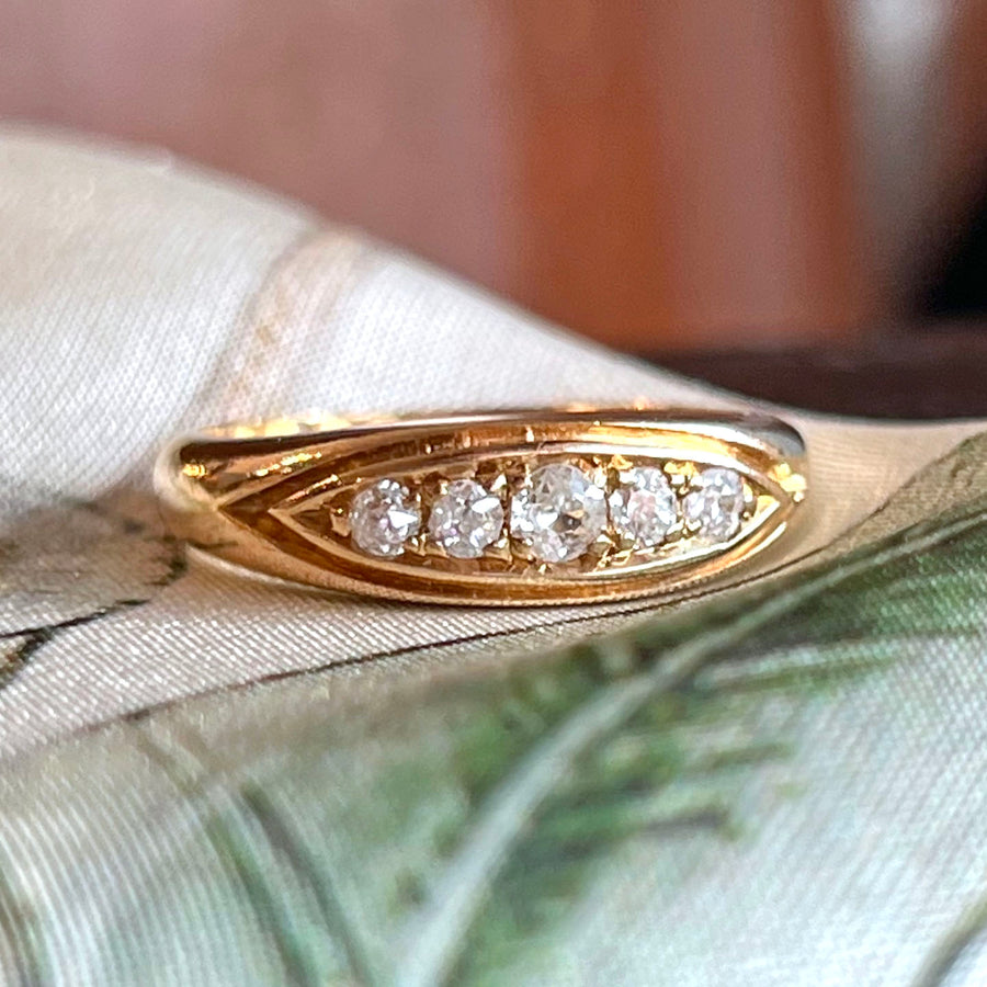 Antique Edwardian Five-Stone Ring 18k Gold Diamond, Chester 1904