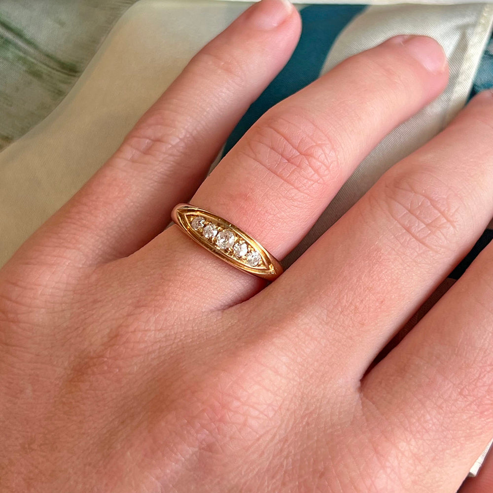 Antique Edwardian Five-Stone Ring 18k Gold Diamond, Chester 1904