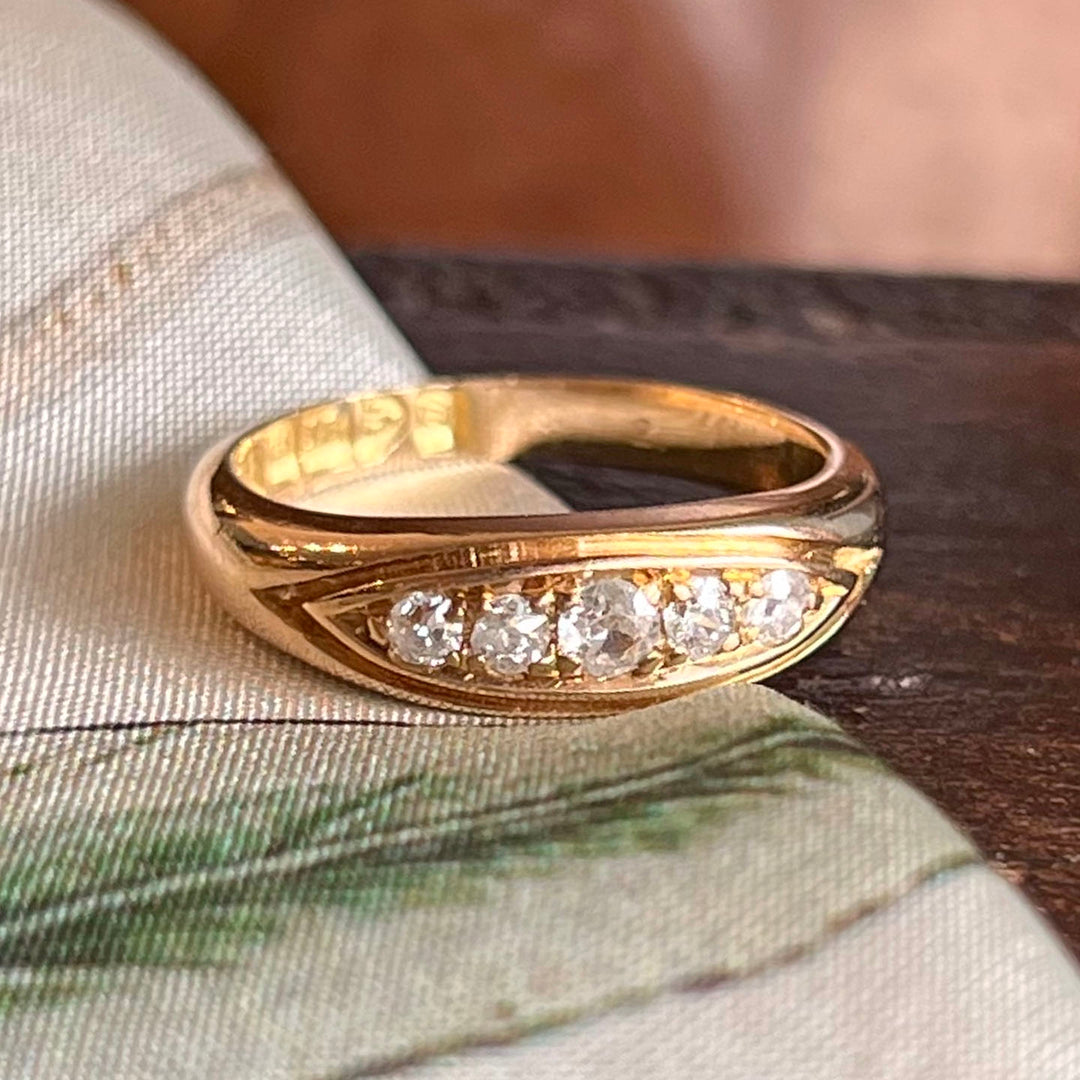 Antique Edwardian Five-Stone Ring 18k Gold Diamond, Chester 1904