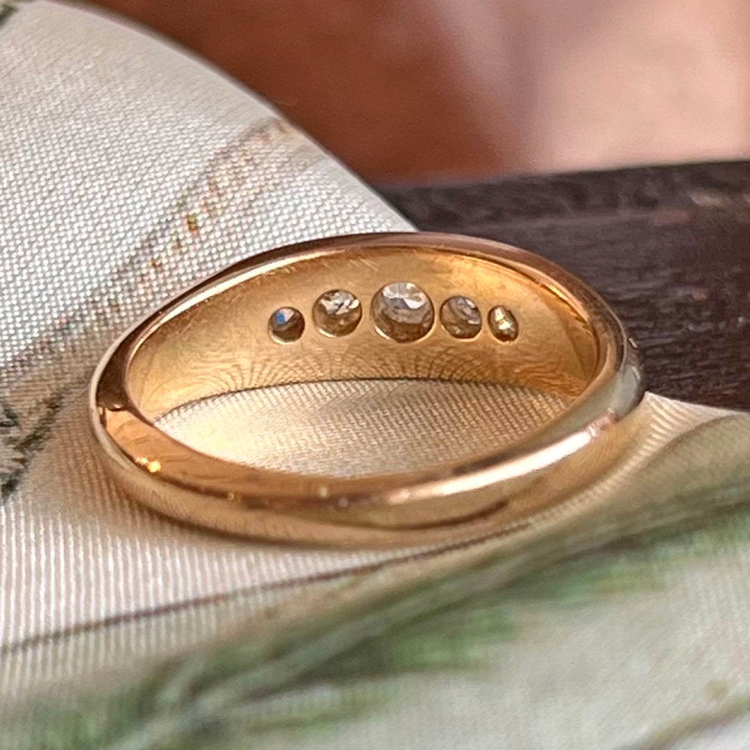 Antique Edwardian Five-Stone Ring 18k Gold Diamond, Chester 1904