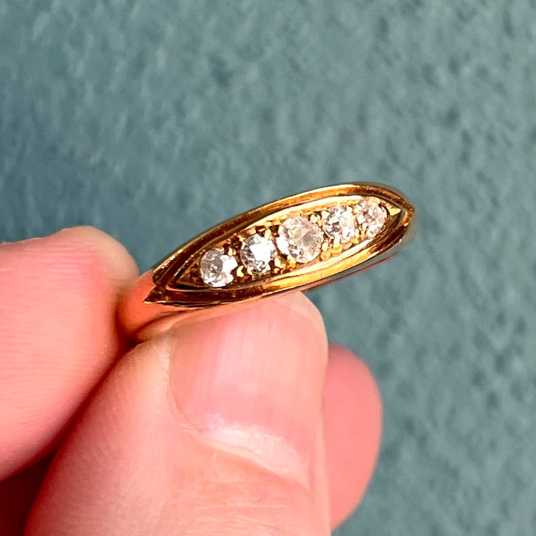 Antique Edwardian Five-Stone Ring 18k Gold Diamond, Chester 1904