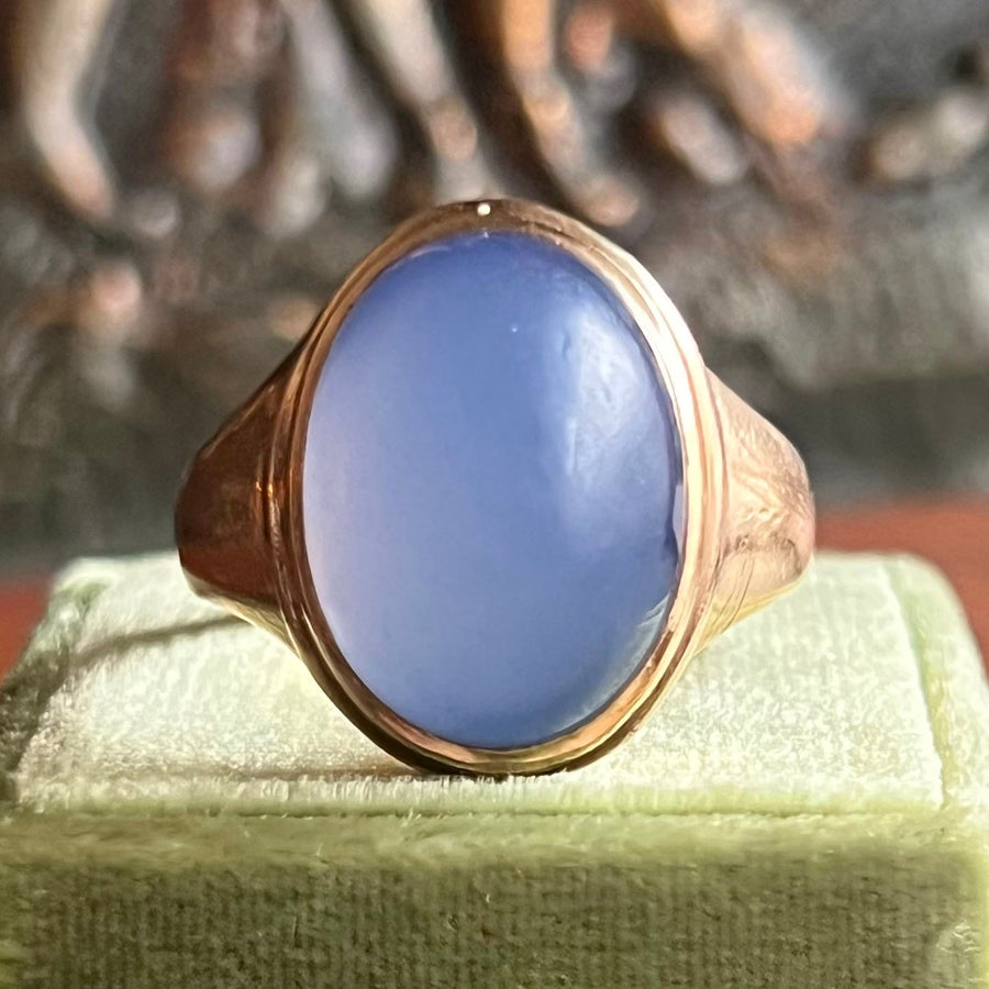 Antique Edwardian gold blue chalcedony ring
