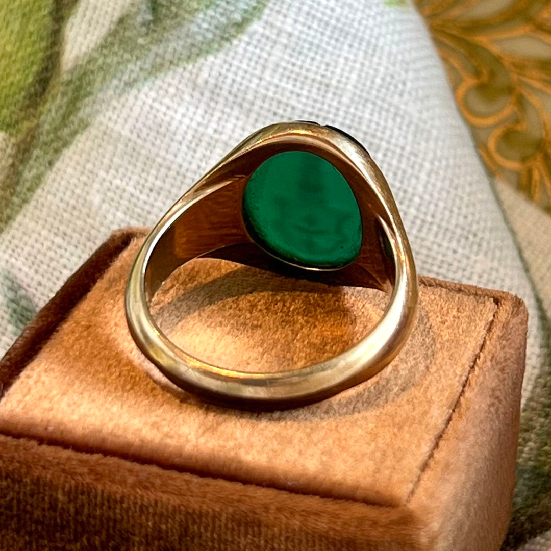 Antique Edwardian Gold Chalcedony Intaglio Ring, 15k Gold, c. 1900