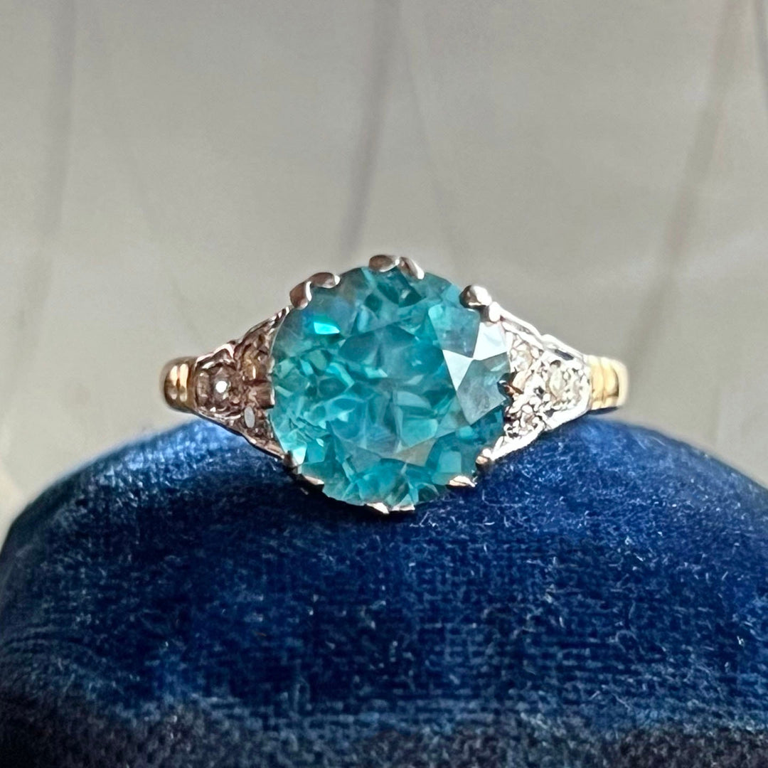 Antique Edwardian zircon diamond gold platinum ring