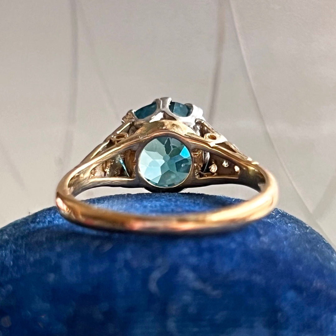 Detailed view of blue zircon gemstone