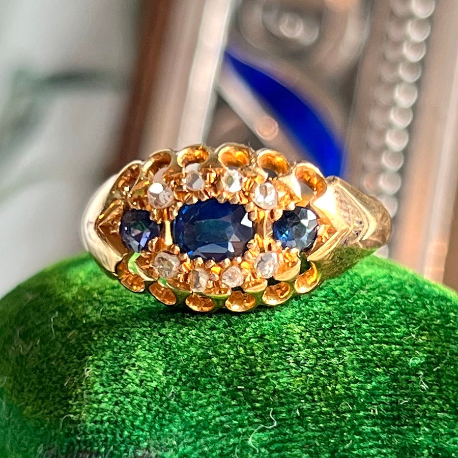 Antique Edwardian sapphire diamond gold ring