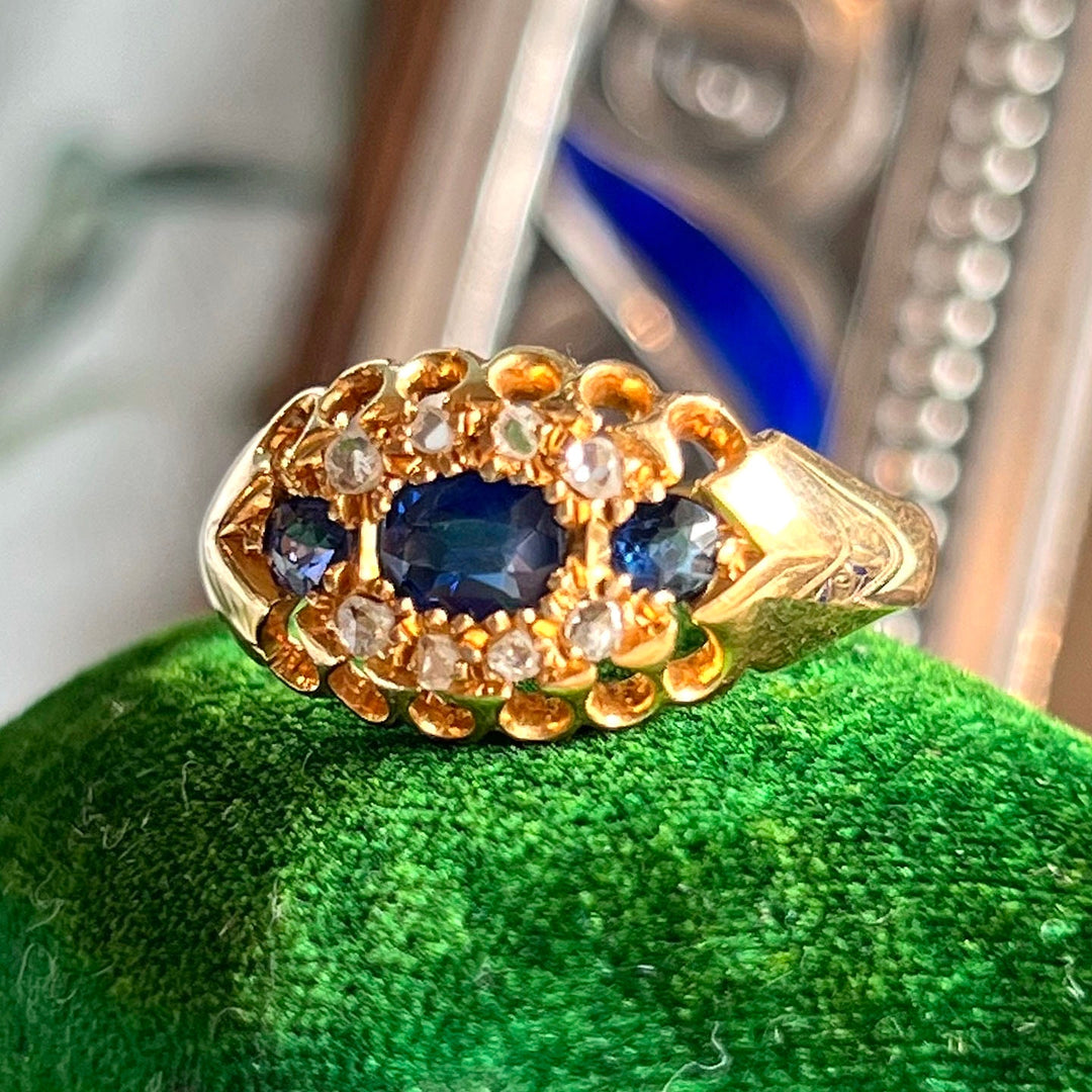 Close view of sapphire and diamond gemstones
